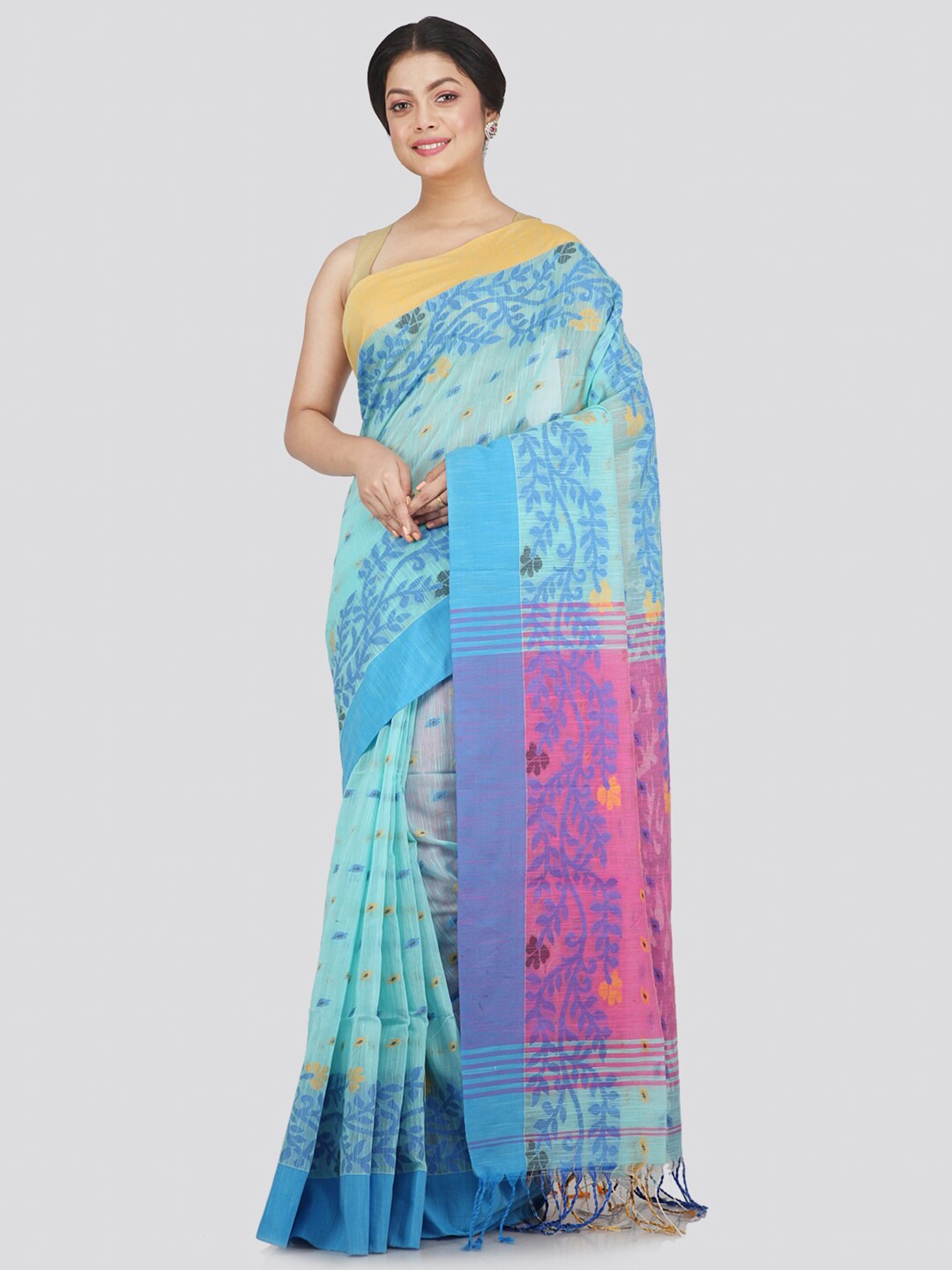 

PinkLoom Blue & Pink Woven Design Saree