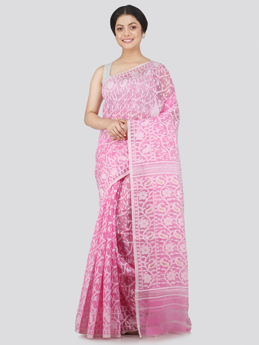 

PinkLoom Pink Woven Design Pure Cotton Jamdani Saree