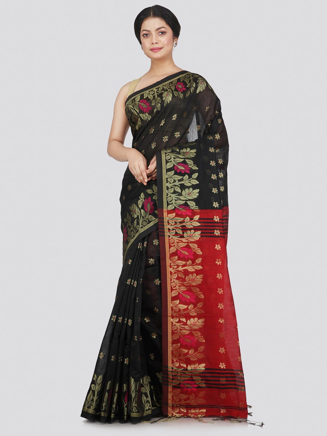 

PinkLoom Black & Red Woven Design Saree