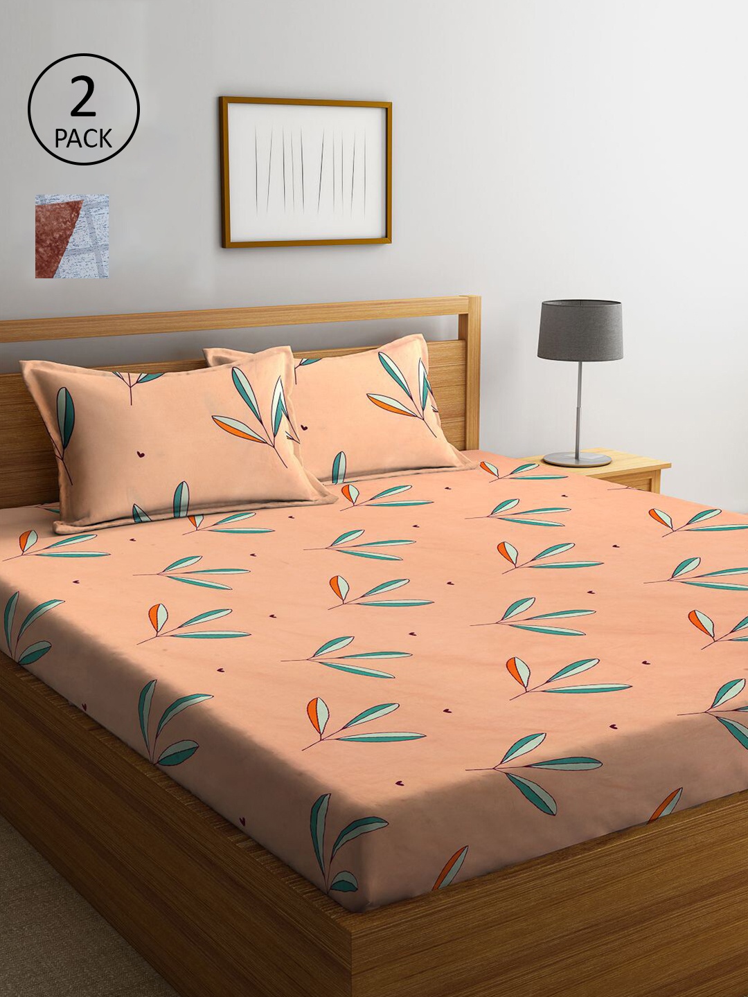 

KLOTTHE Red & Beige Floral 210 TC Set Of 2 King Bedsheet with 4 Pillow Covers