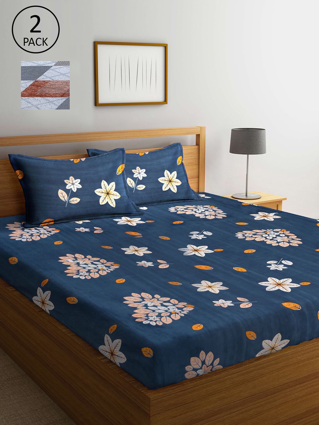 

KLOTTHE Pack Of 2 210 TC King Bedsheets with 4 Pillow Covers, Blue