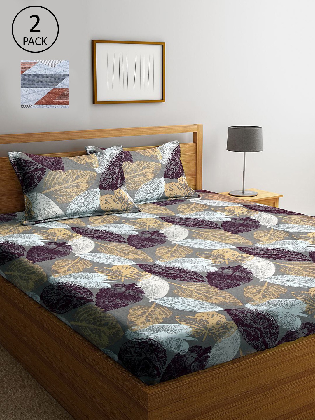 

KLOTTHE Grey & Brown Floral 210 TC 2 King Bedsheet with 4 Pillow Covers