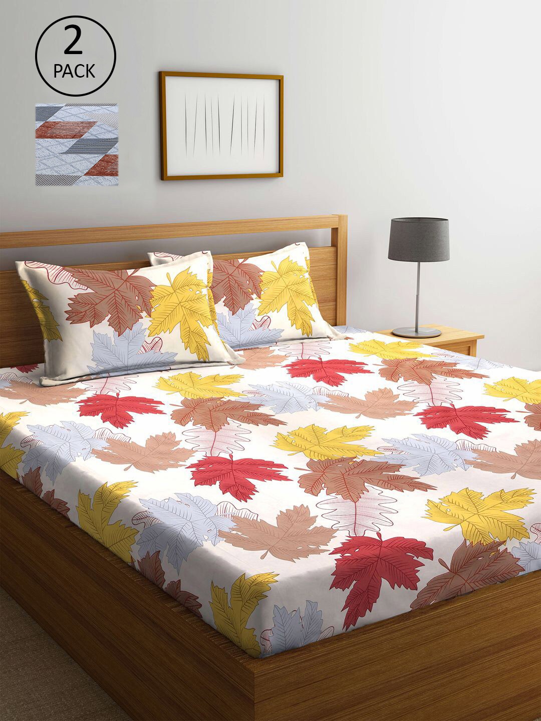 

KLOTTHE White & Grey Floral 210 TC Set Of 2 King Bedsheet with 4 Pillow Covers