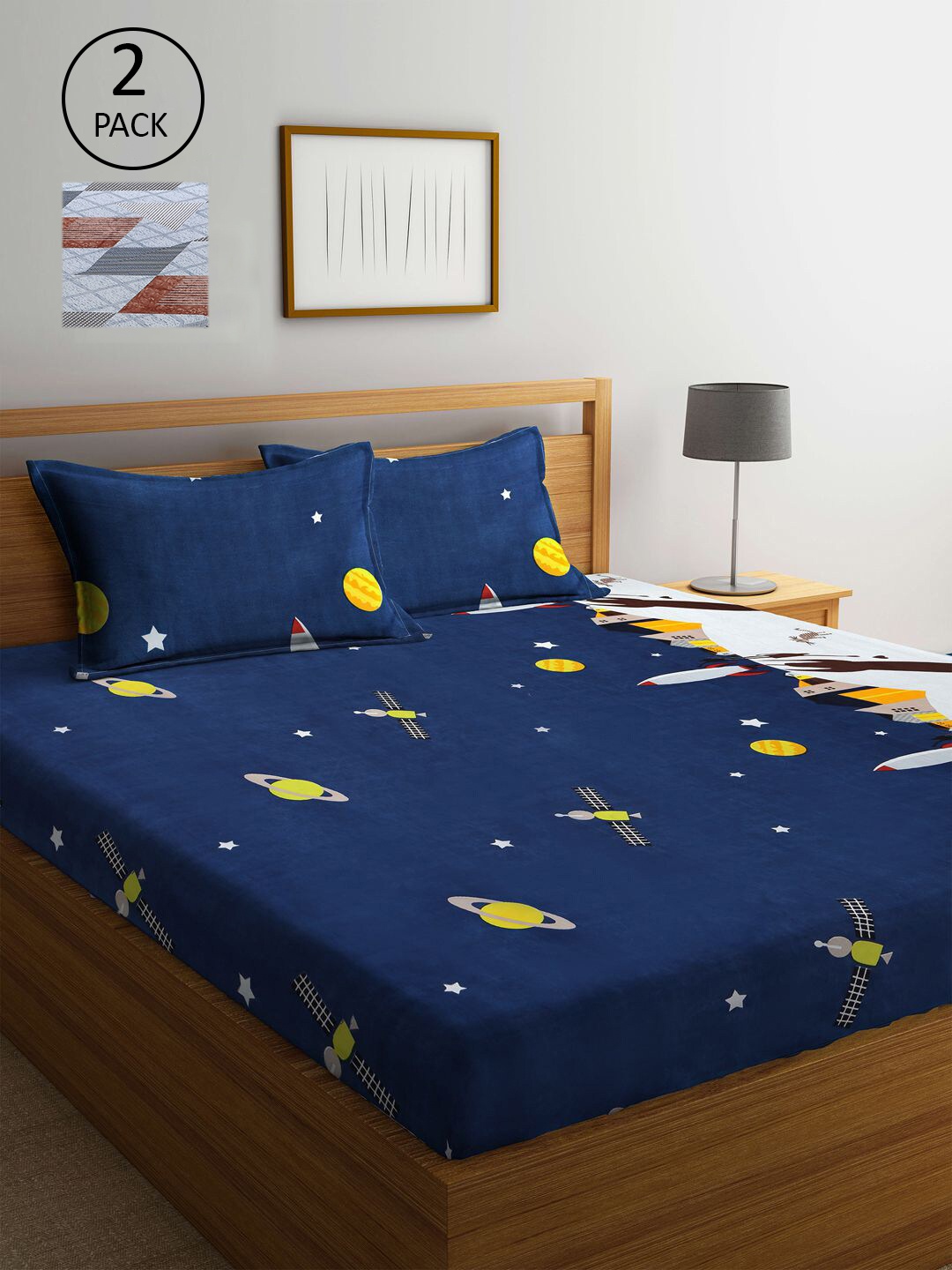 

KLOTTHE Blue & Red Cartoon Characters 210 TC Set Of 2 King Bedsheet with 4 Pillow Covers