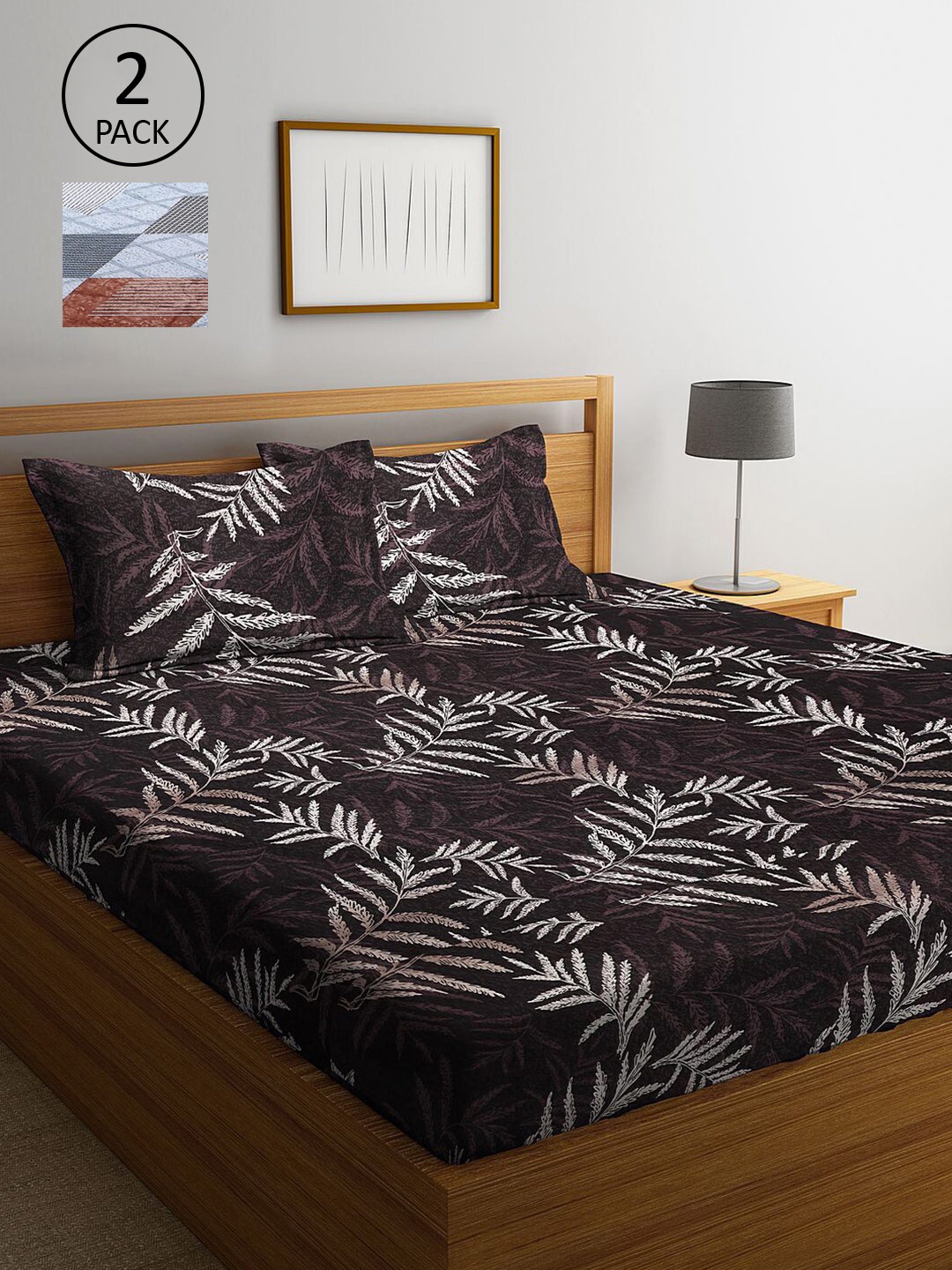 

KLOTTHE Brown & Red Floral 210 TC Set Of 2 King Bedsheet with 4 Pillow Covers