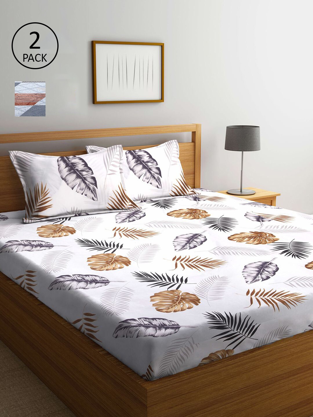 

KLOTTHE Grey & White Floral 210 TC Set Of 2 King Bedsheet with 4 Pillow Covers