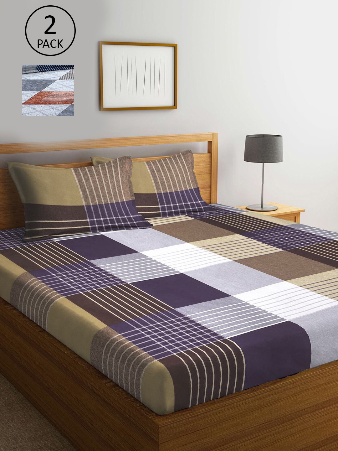 

KLOTTHE Pack Of 2 210 TC King Bedsheets with 4 Pillow Covers, Blue