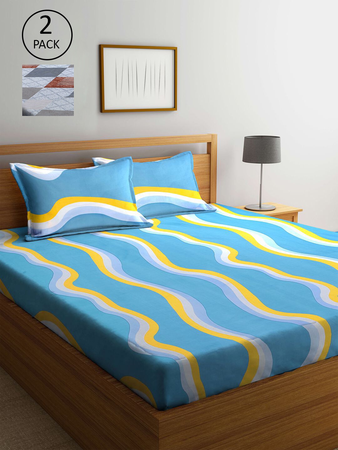 

KLOTTHE Blue & Grey 210 TC Set Of 2 King Bedsheet with 4 Pillow Covers