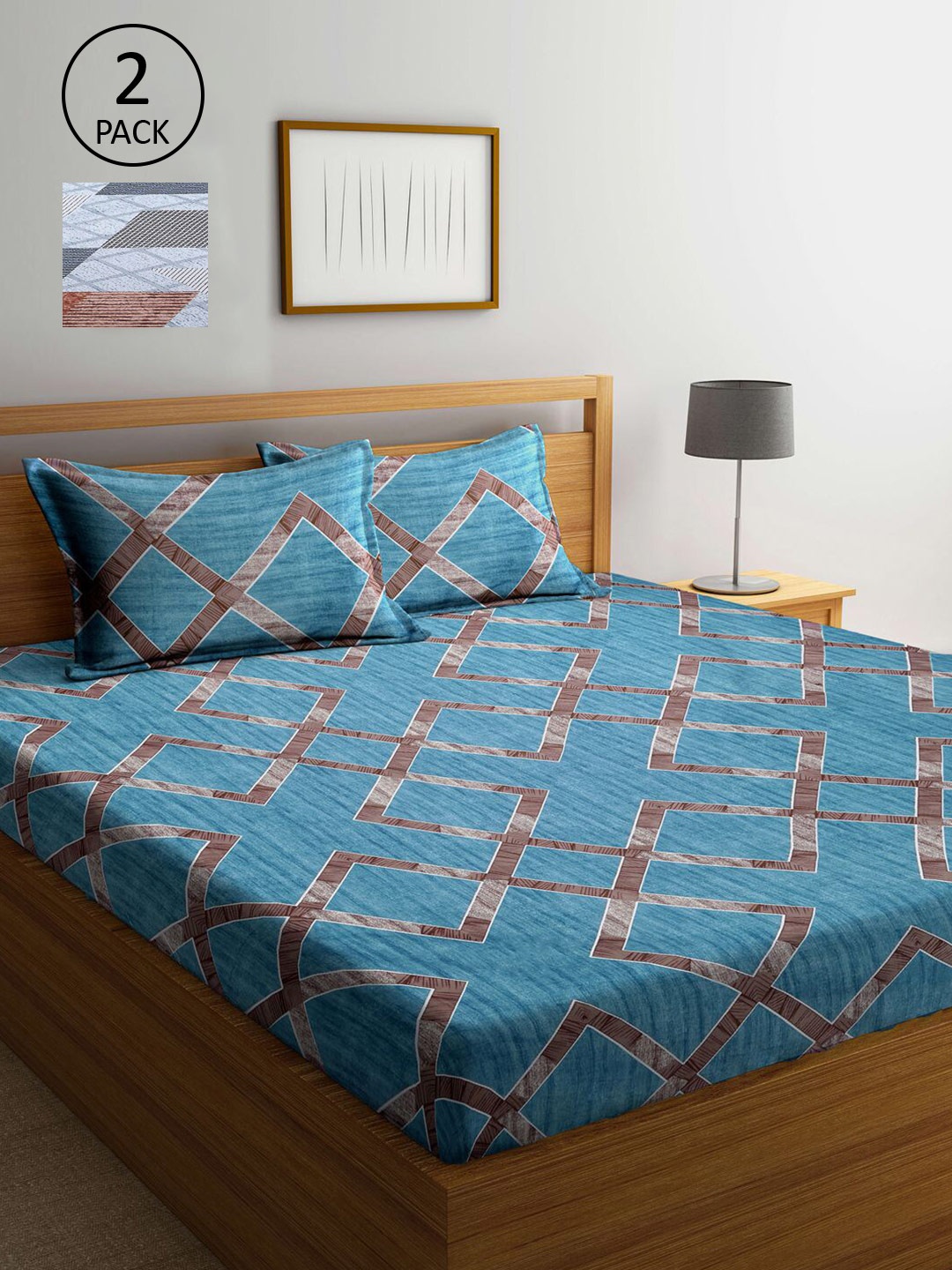 

KLOTTHE Blue & Grey Printed 210 TC 2 King Bedsheets with 4 Pillow Covers