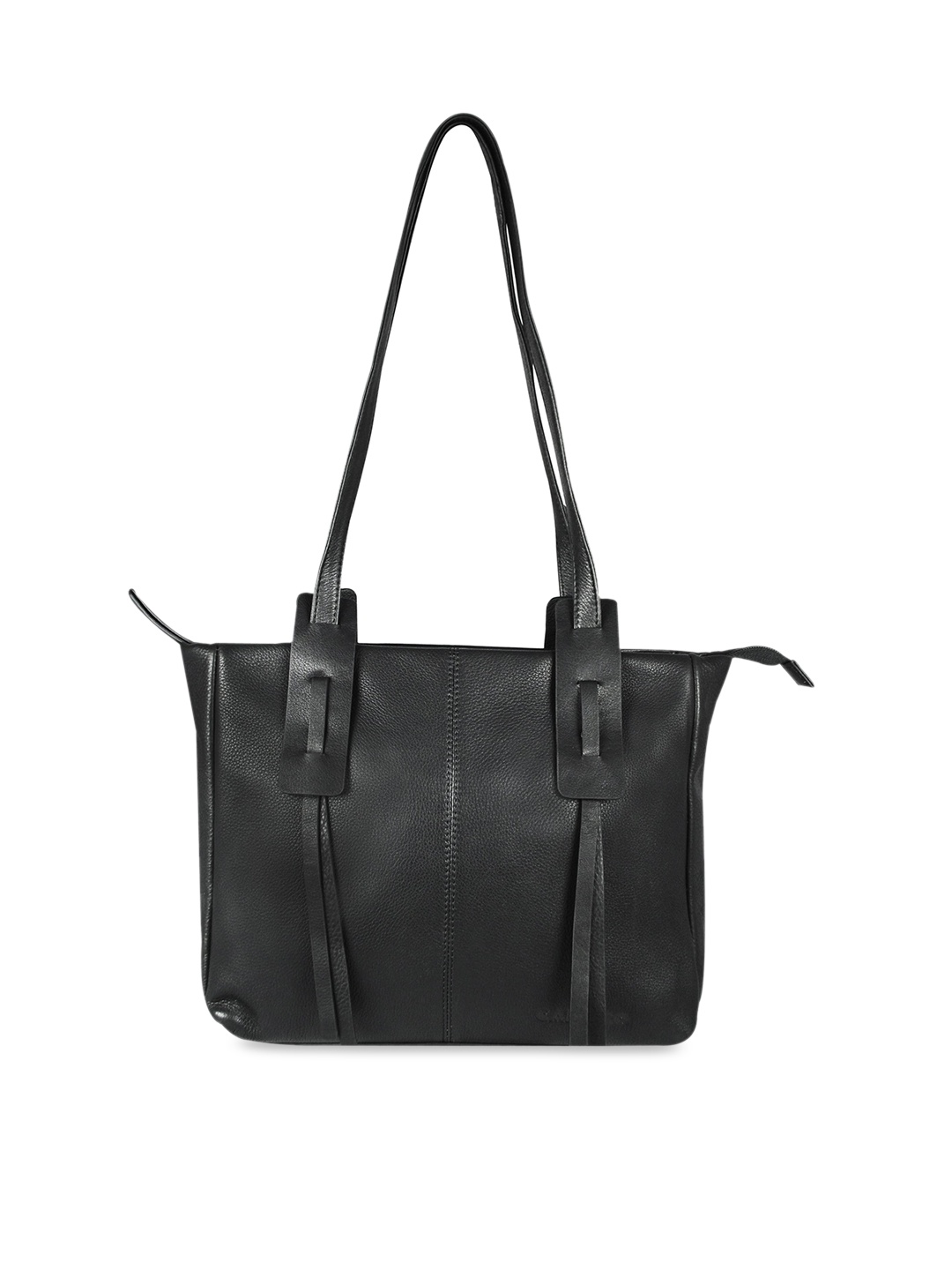 

CALFNERO Black Solid Leather Structured Shoulder Bag