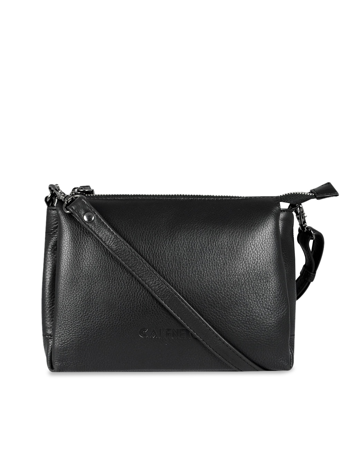 

CALFNERO Black Textured Leather Structured Sling Bag