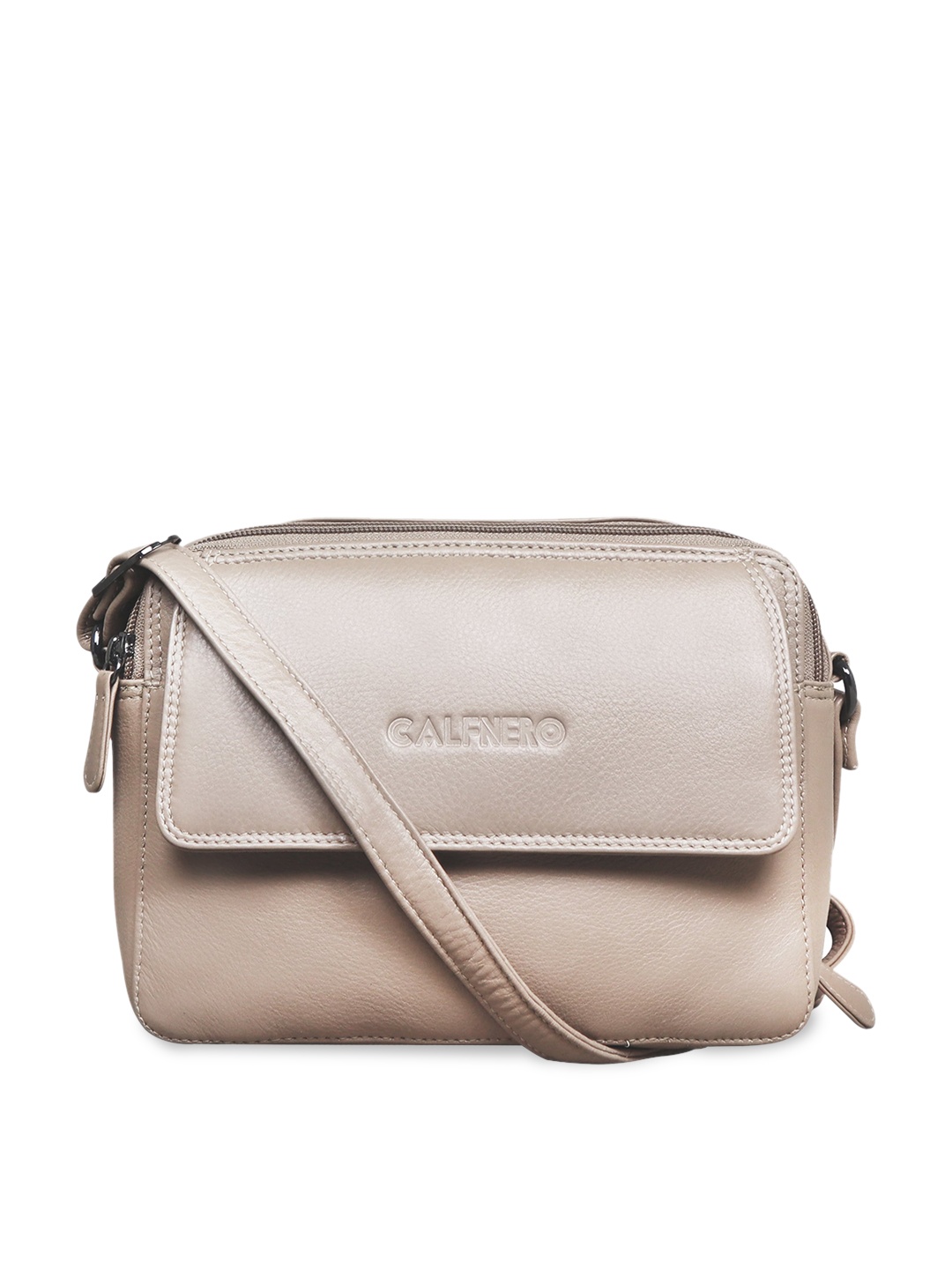 

CALFNERO Cream-Coloured Leather Structured Sling Bag