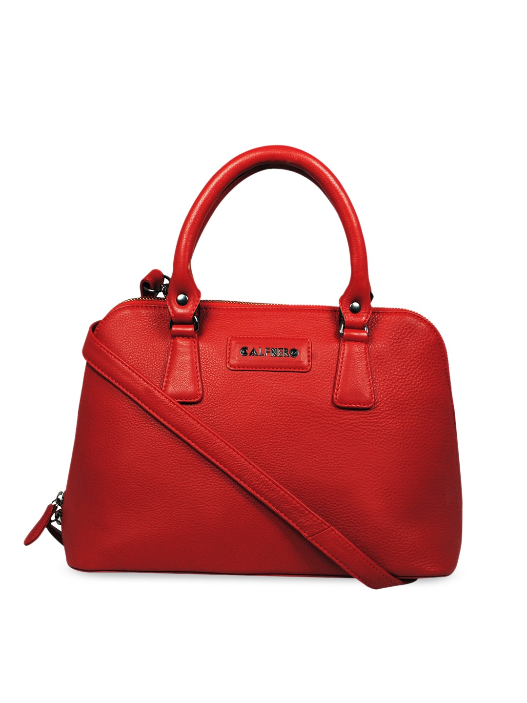 

CALFNERO Red Textured Leather Structured Handheld Bag