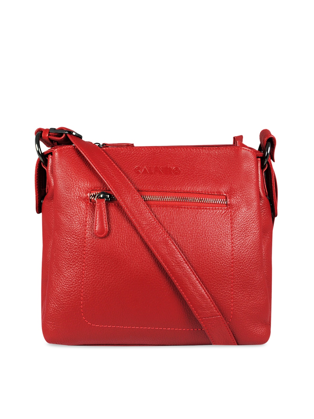 

CALFNERO Red Textured Leather Structured Sling Bag