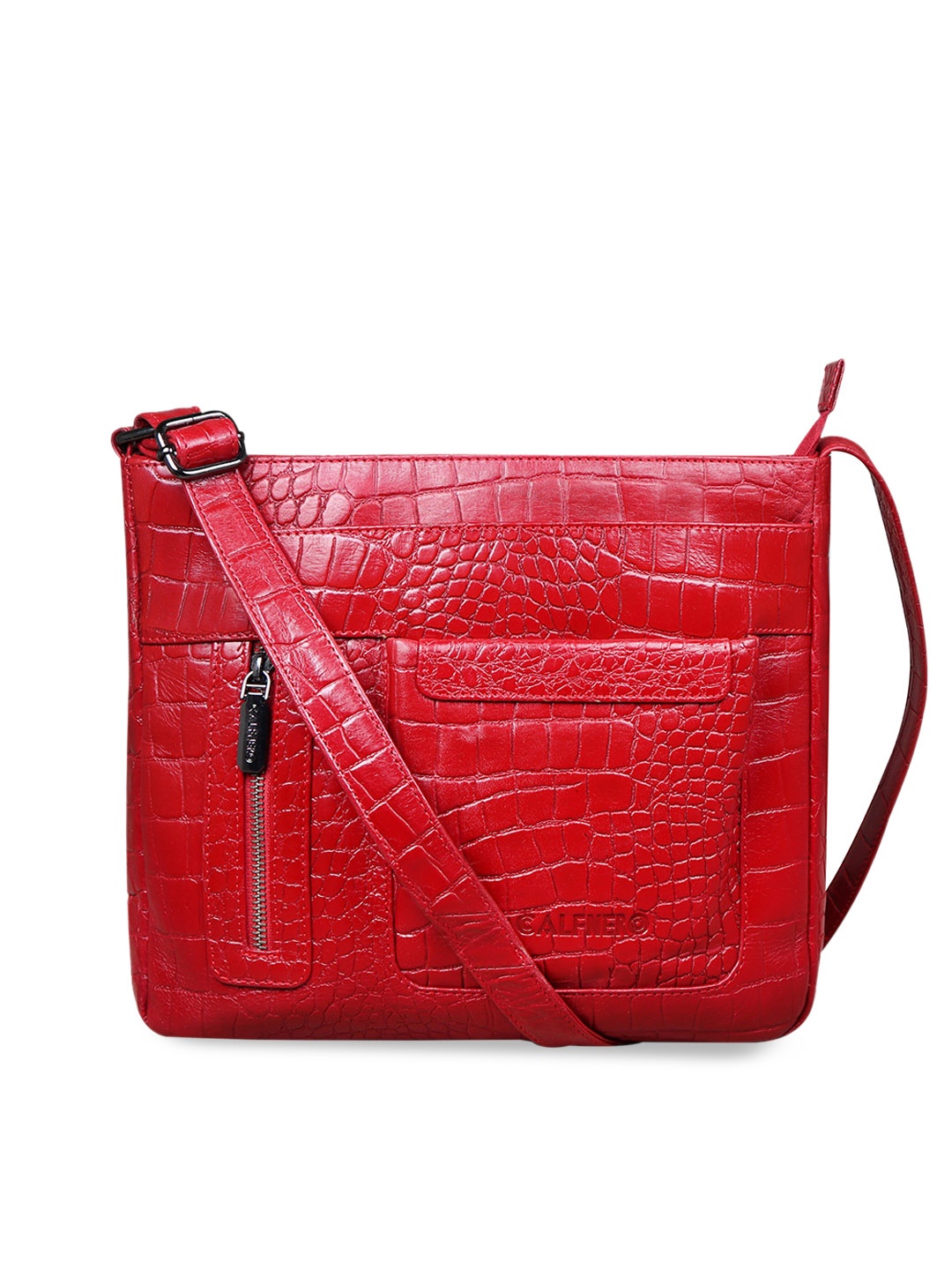 

CALFNERO Red Textured Leather Structured Sling Bag