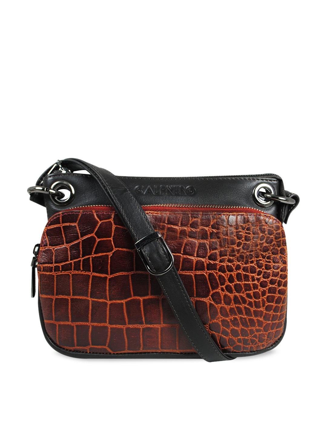 

CALFNERO Brown Textured Leather Sling Bag