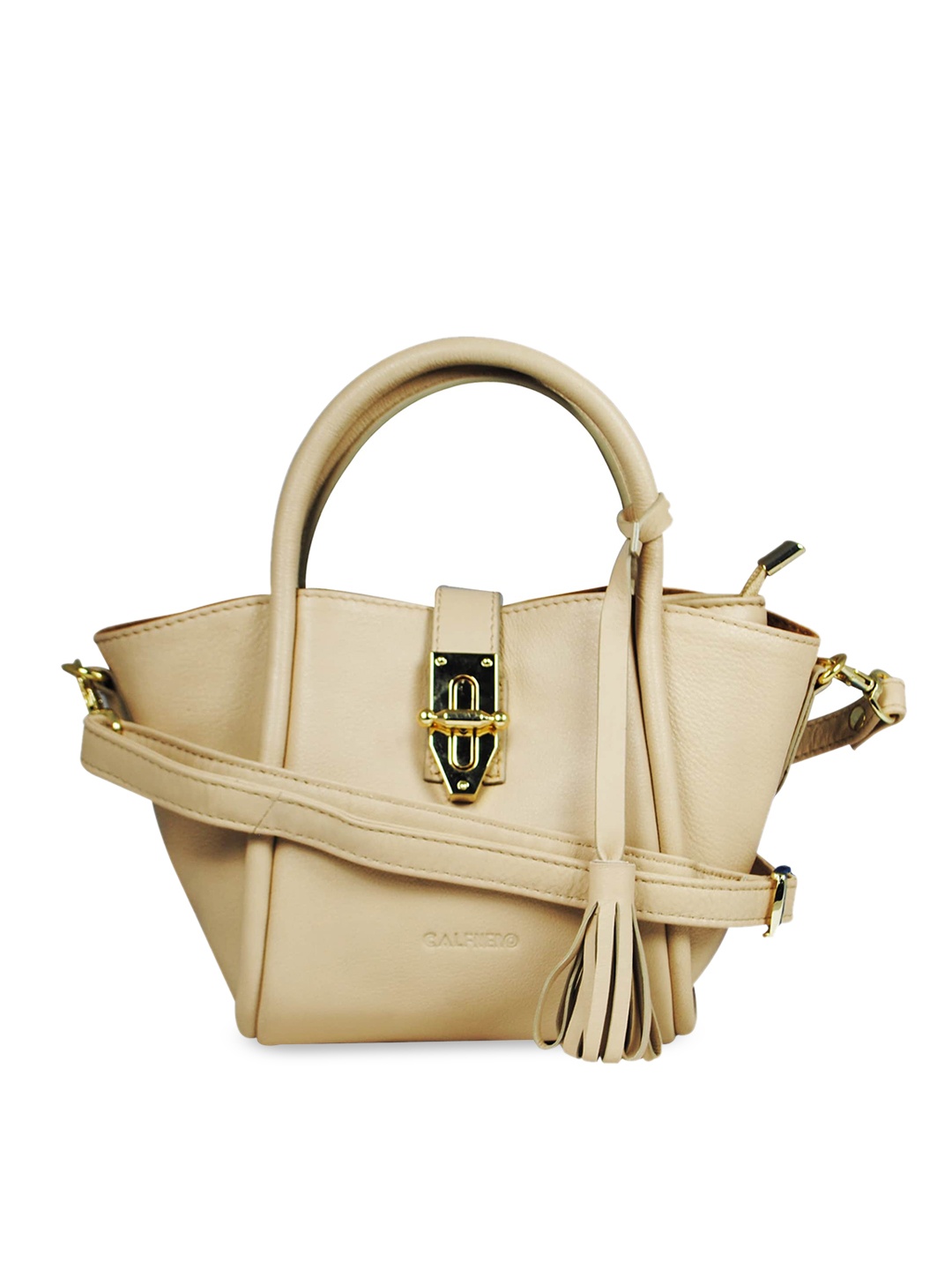 

CALFNERO Cream-Coloured Leather Structured Shoulder Bag