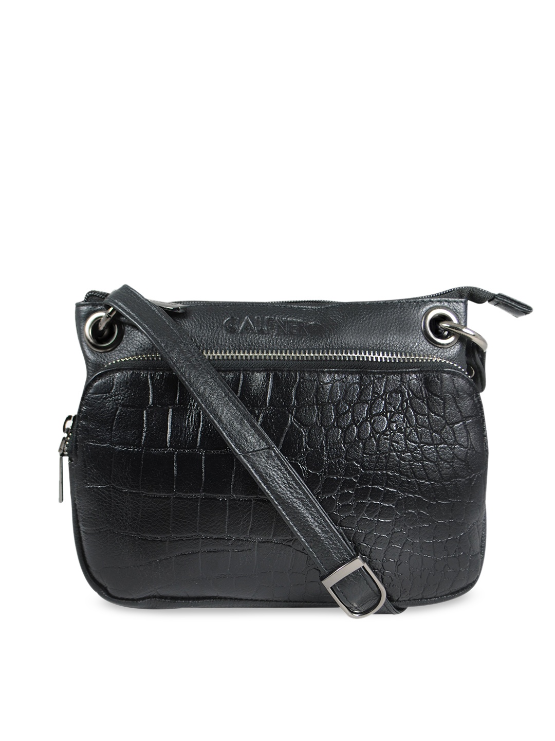 

CALFNERO Black Textured Leather Sling Bag