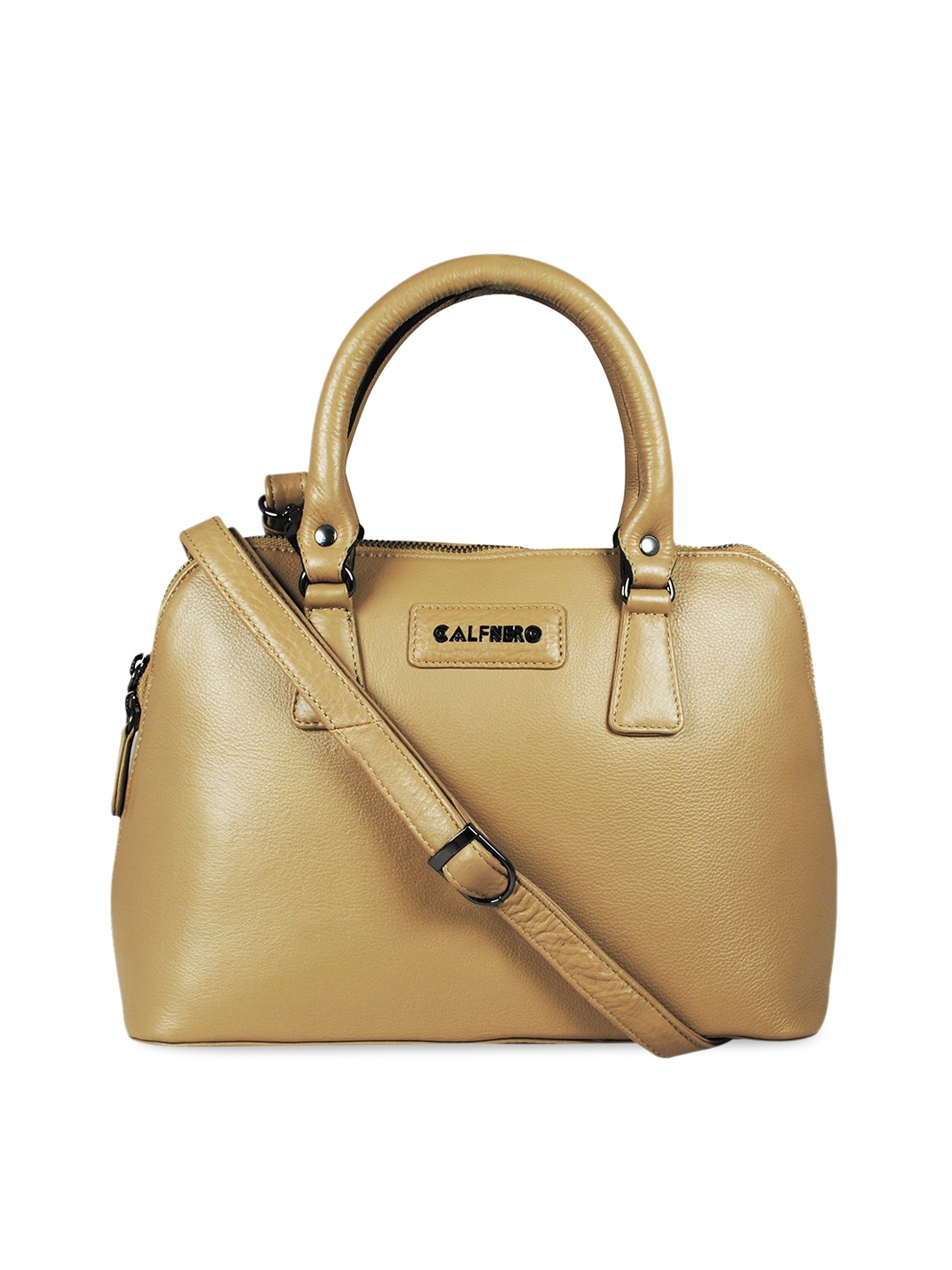 

CALFNERO Cream-Coloured Leather Structured Handheld Bag