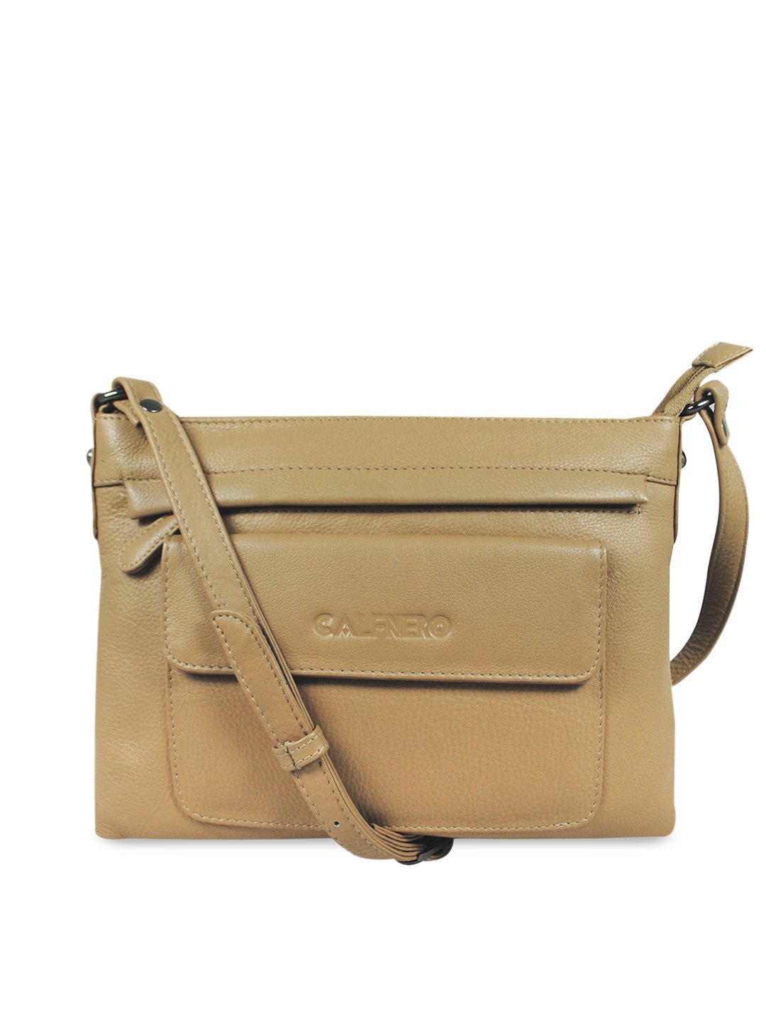 

CALFNERO Cream-Coloured Leather Structured Sling Bag