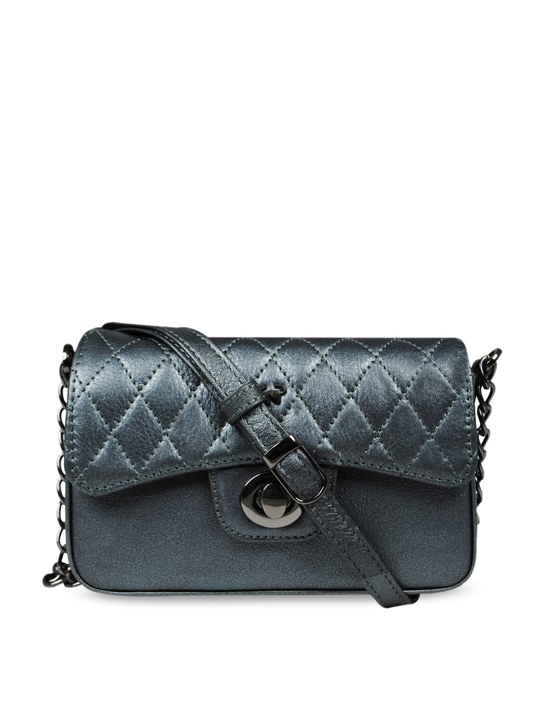 

CALFNERO Women Grey Textured Leather Oversized Structured Sling Bag
