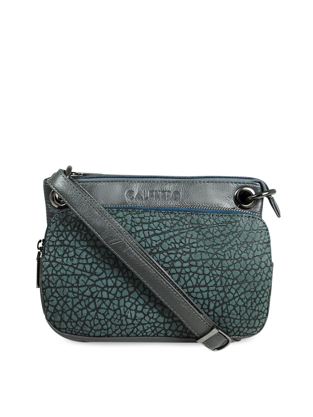 

CALFNERO Women Grey Textured Leather Structured Sling Bag