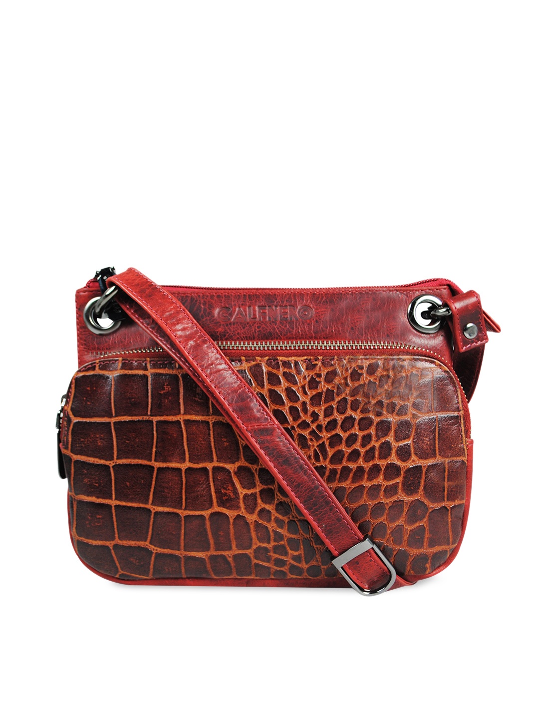 

CALFNERO Women Red Animal Textured Leather Structured Sling Bag