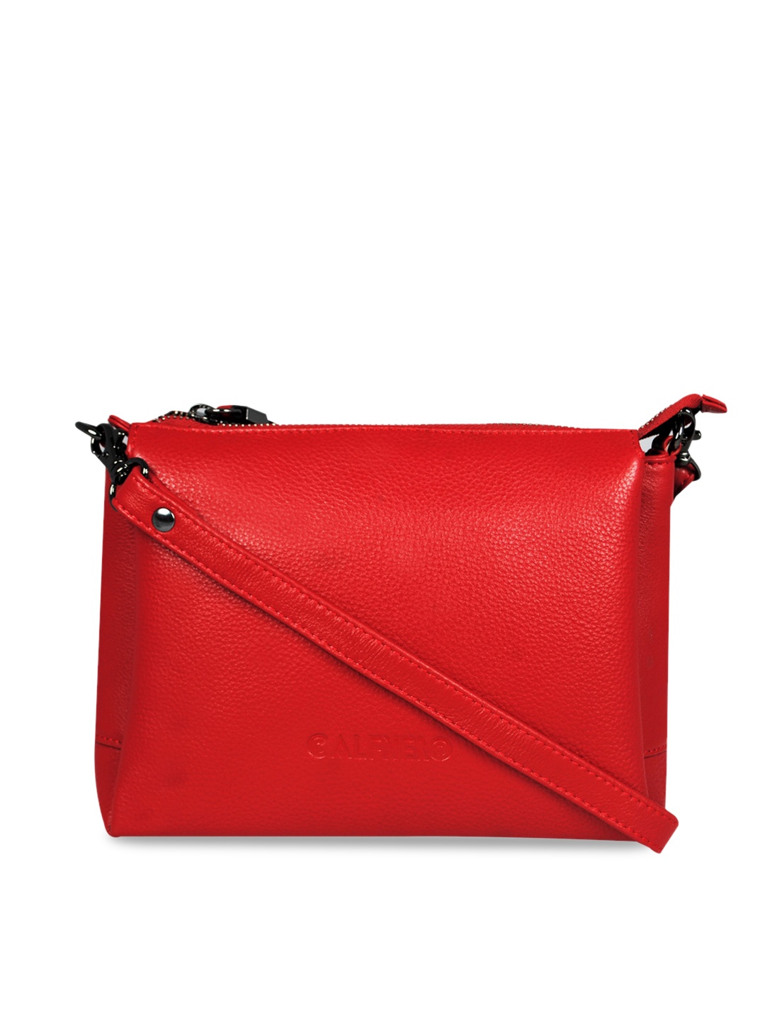 

CALFNERO Women Red Leather Structured Sling Bag