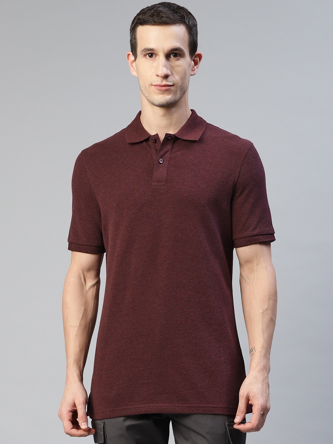 

Marks & Spencer Men Maroon Solid Polo Collar Pure Cotton T-shirt