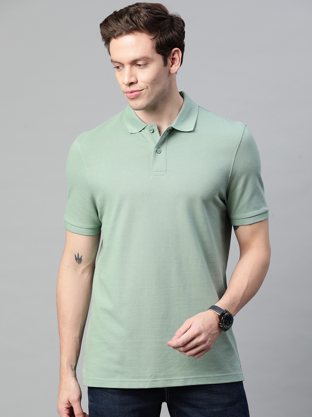 

Marks & Spencer Men Green Polo Collar Pure Cotton T-shirt