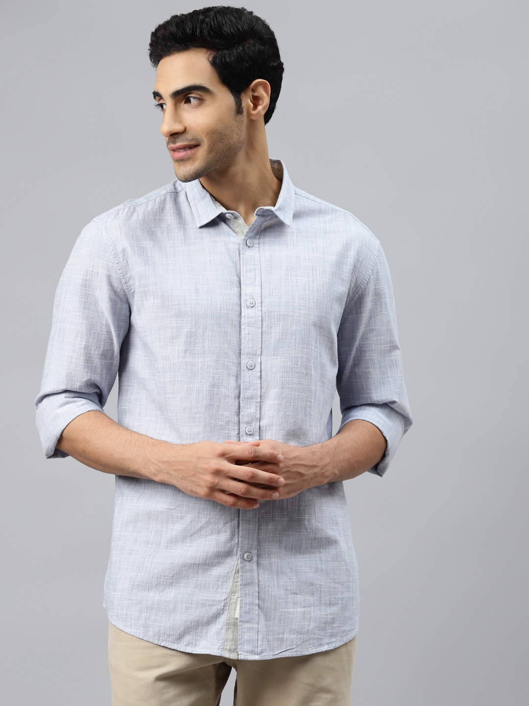 

Marks & Spencer Men Blue & White Pure Cotton Self-Design Casual Shirt