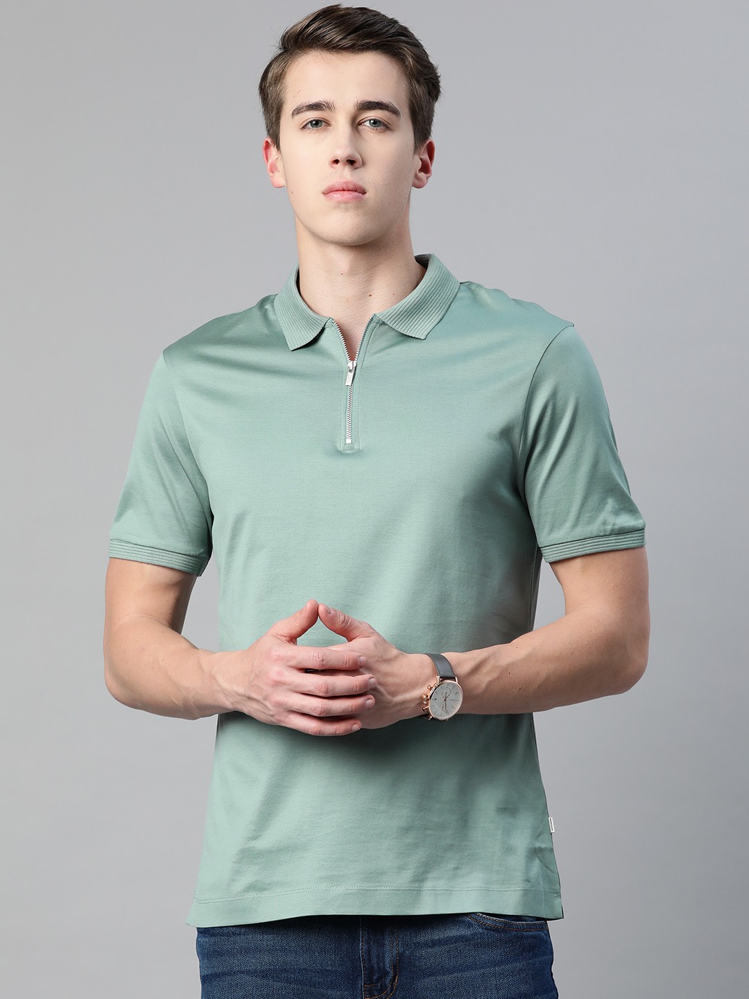 

Marks & Spencer Pure Cotton Slim Fit Polo Collar T-shirt, Green