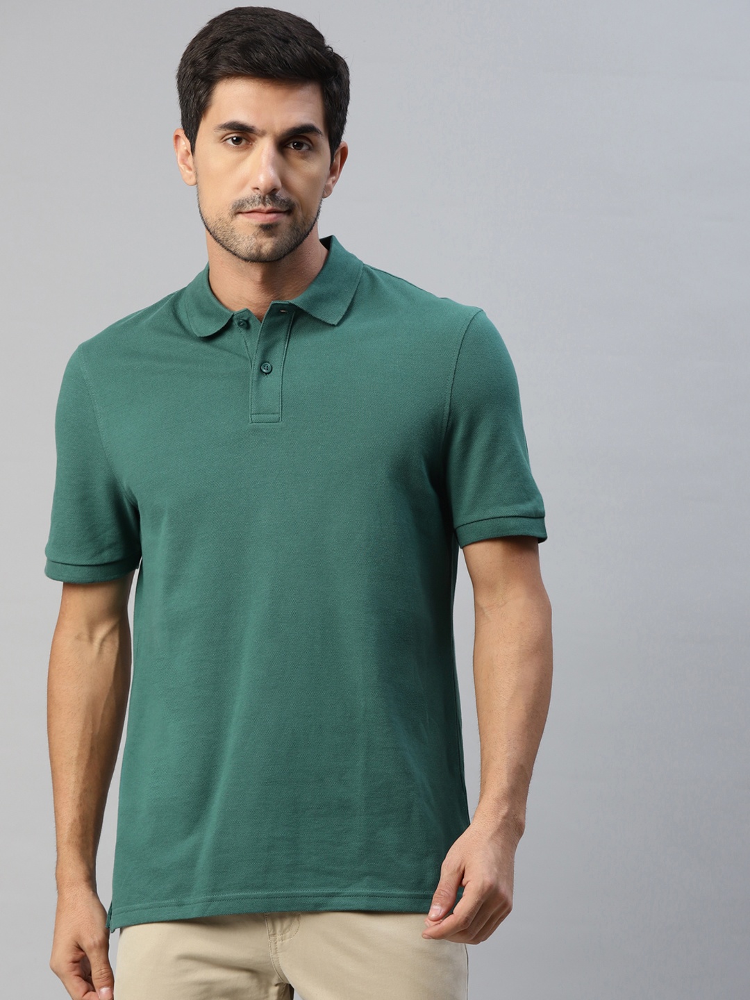 

Marks & Spencer Men Green Polo Collar Pure Cotton T-shirt