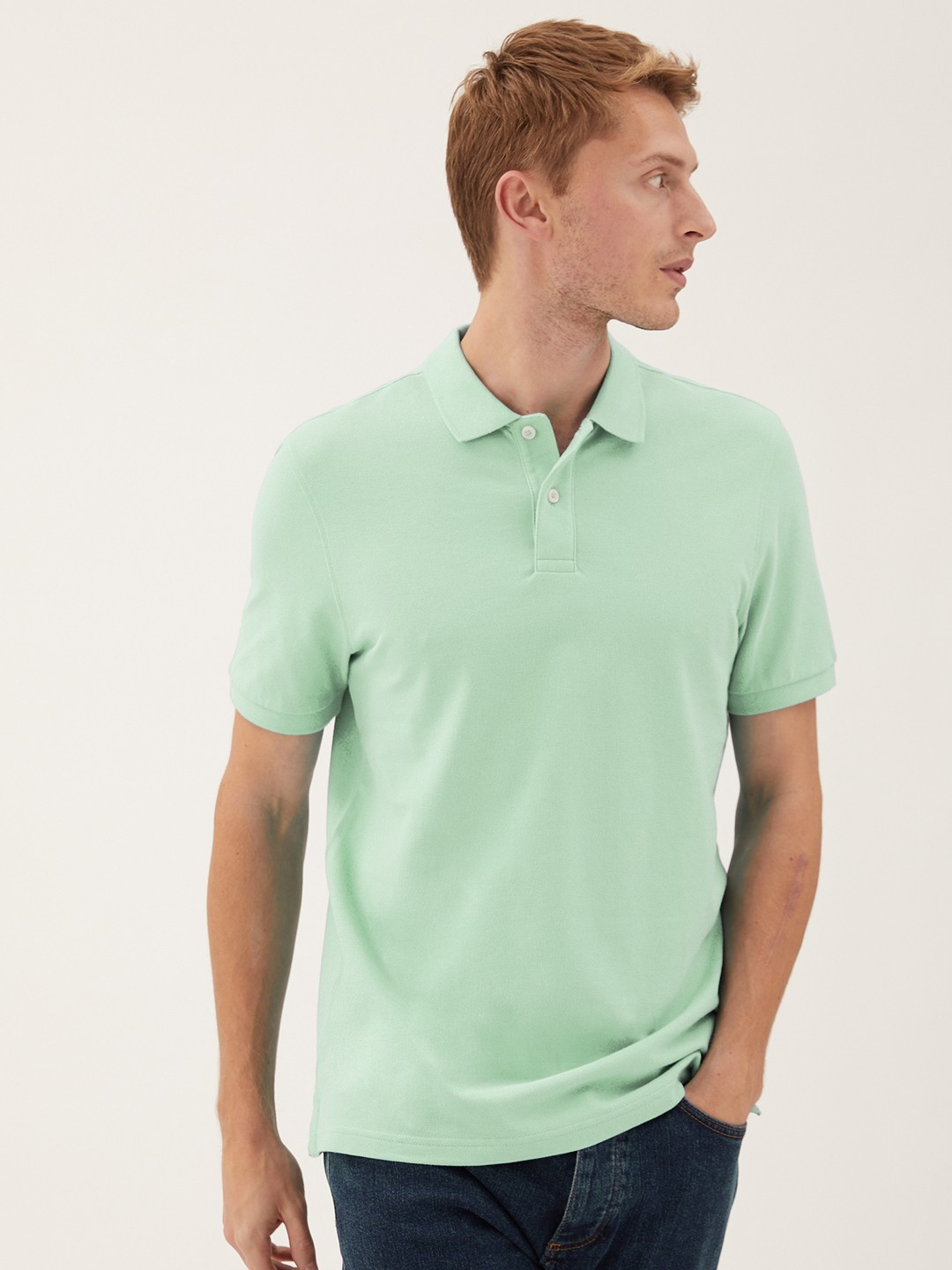

Marks & Spencer Men Green Pure Cotton Polo Collar T-shirt
