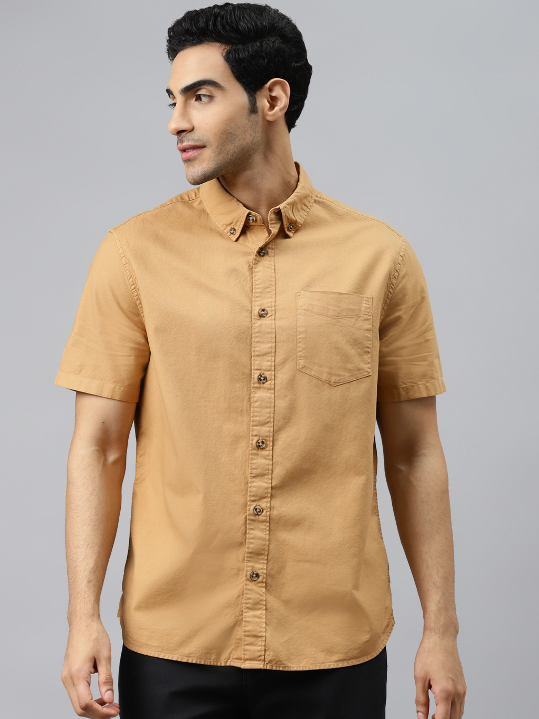 

Marks & Spencer Men Khaki Solid Regular Fit Casual Shirt