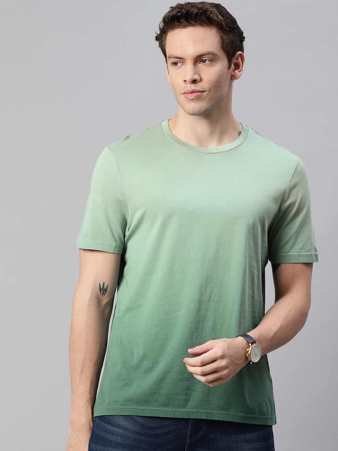 

Marks & Spencer Men Green Ombre Pure Cotton T-shirt