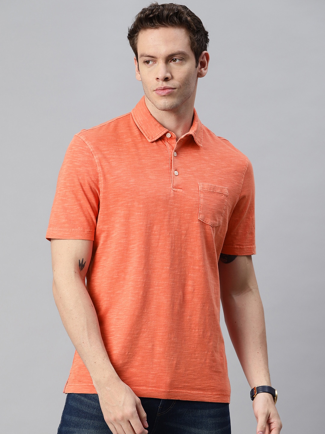 

Marks & Spencer Men Orange Polo Collar Pure Cotton T-shirt