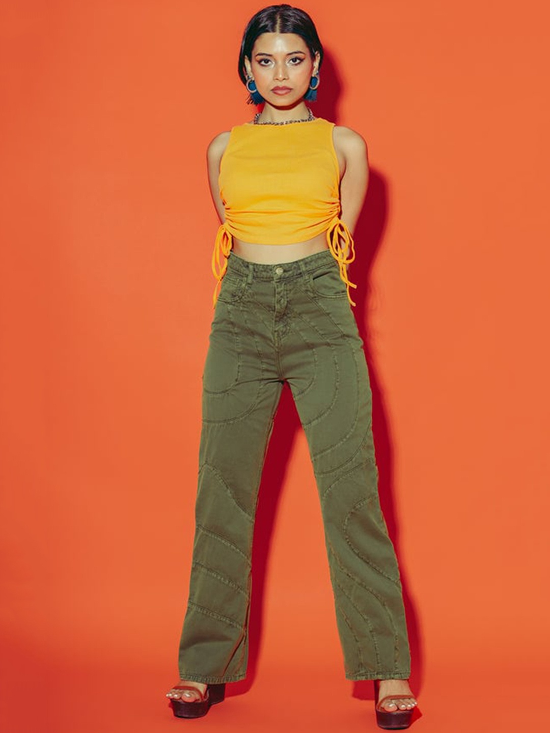 

FREAKINS Women Green High-Rise Straight Fit Cropped Jeans