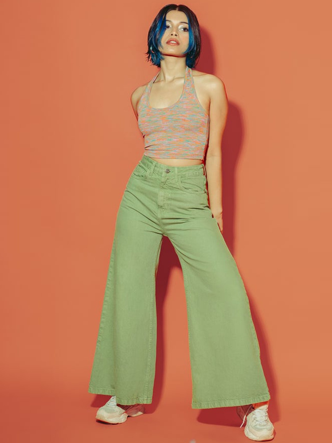 

FREAKINS Women Green High-Rise Flared fit Cropped Jeans