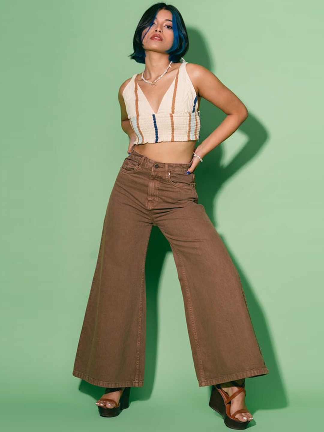 

FREAKINS Women Trendy Brown High-Rise Flared fit Cropped Jeans