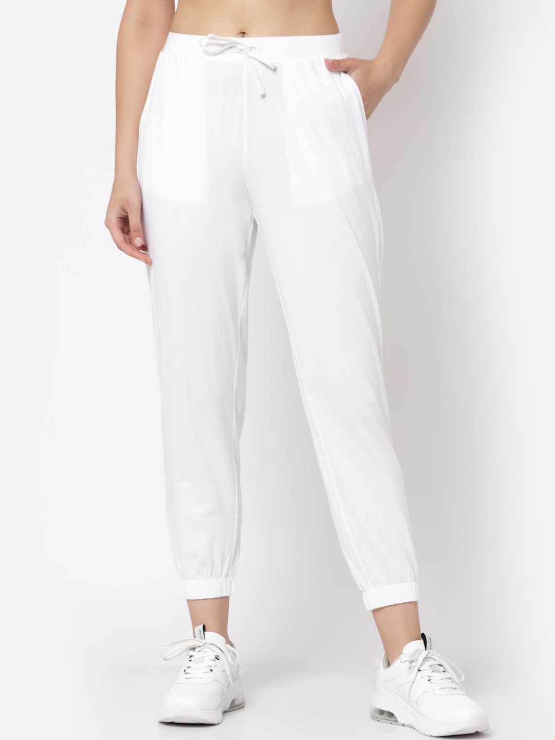 

YOONOY Women White Regular Fit Solid Cotton Joggers