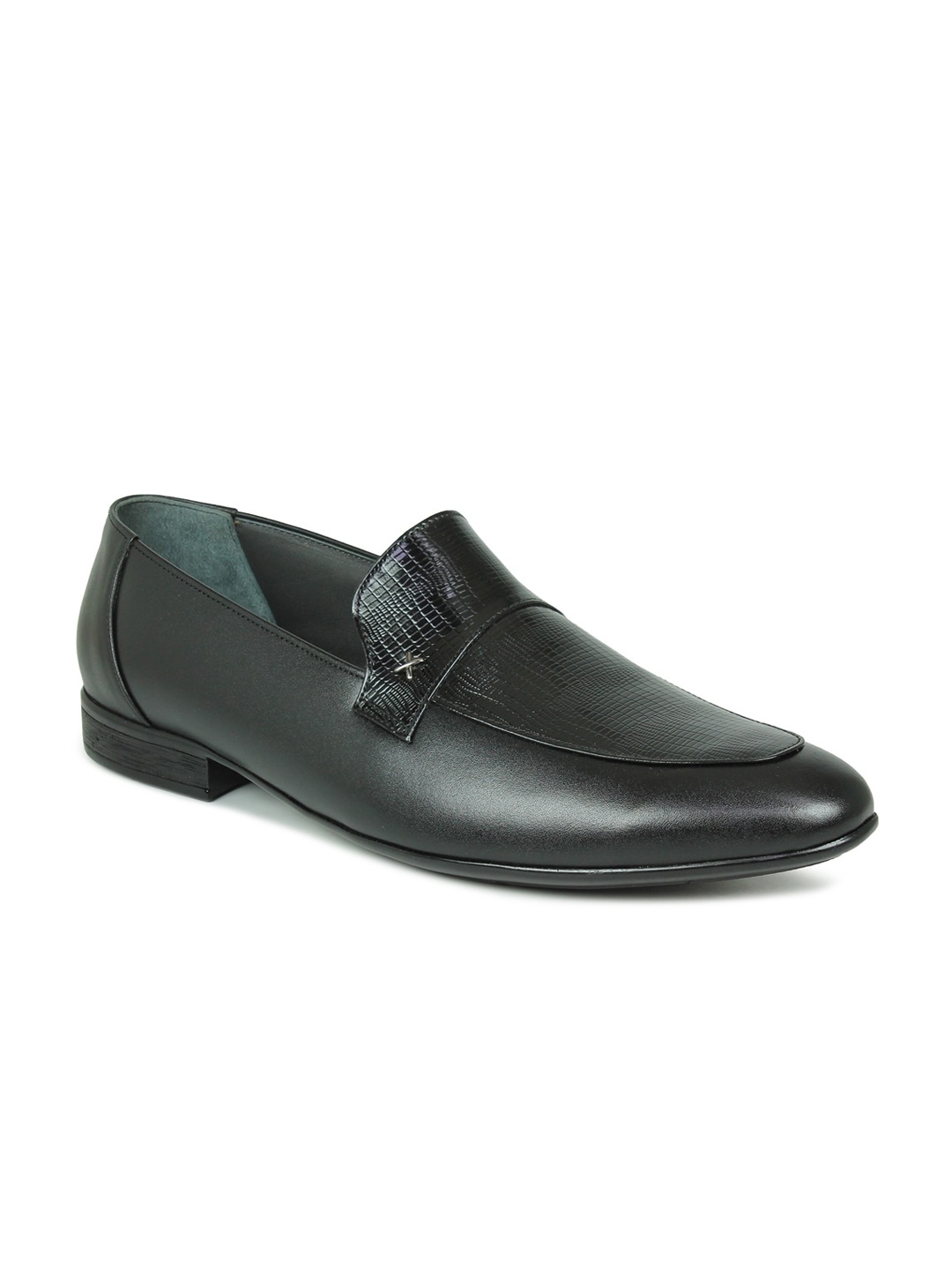 

PRIVO by Inc.5 Men Black Solid Leather Formal Slip-On Shoes