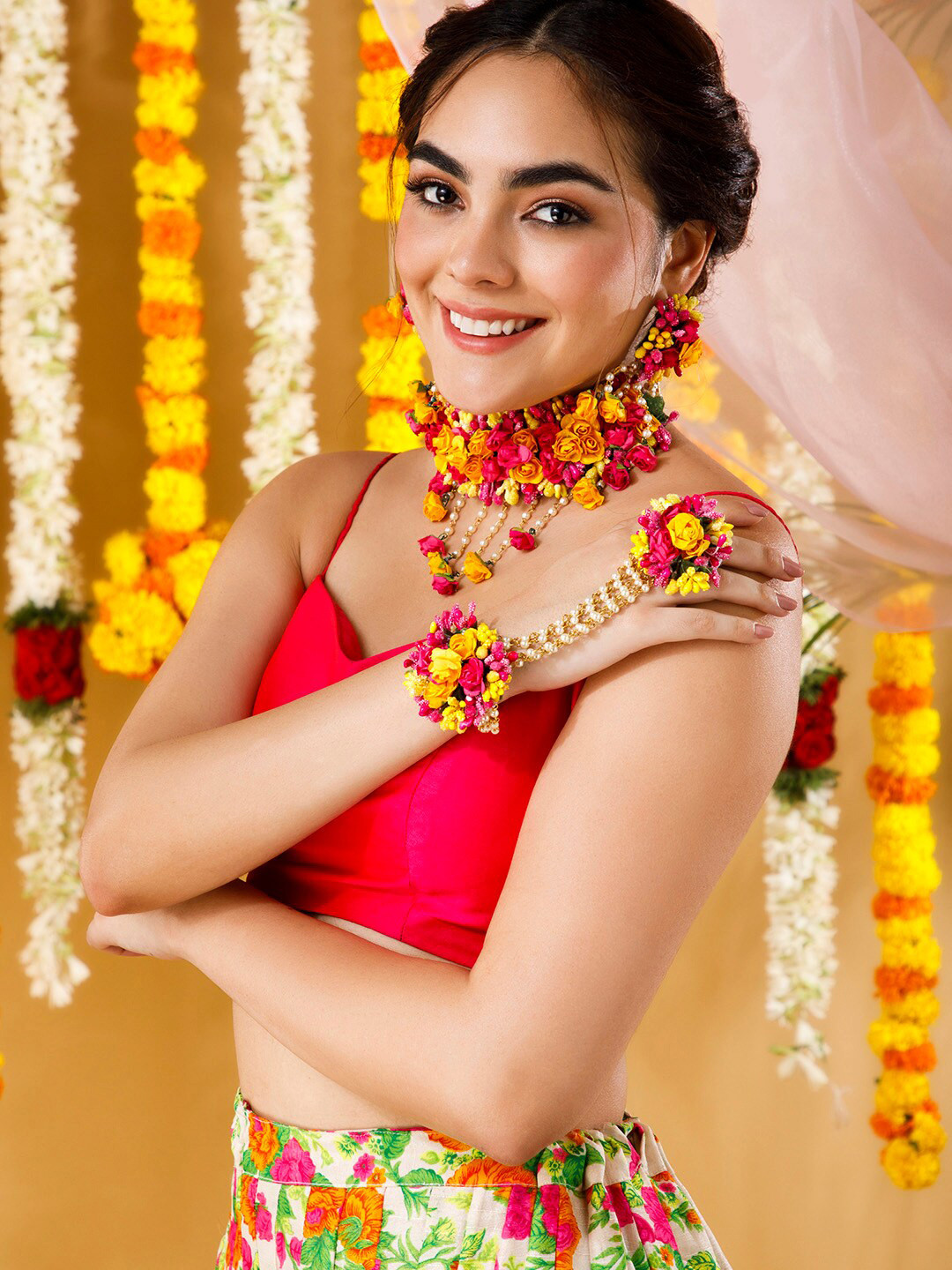 

Rubans Gold-Plated & Yellow Floral Jewellery Set