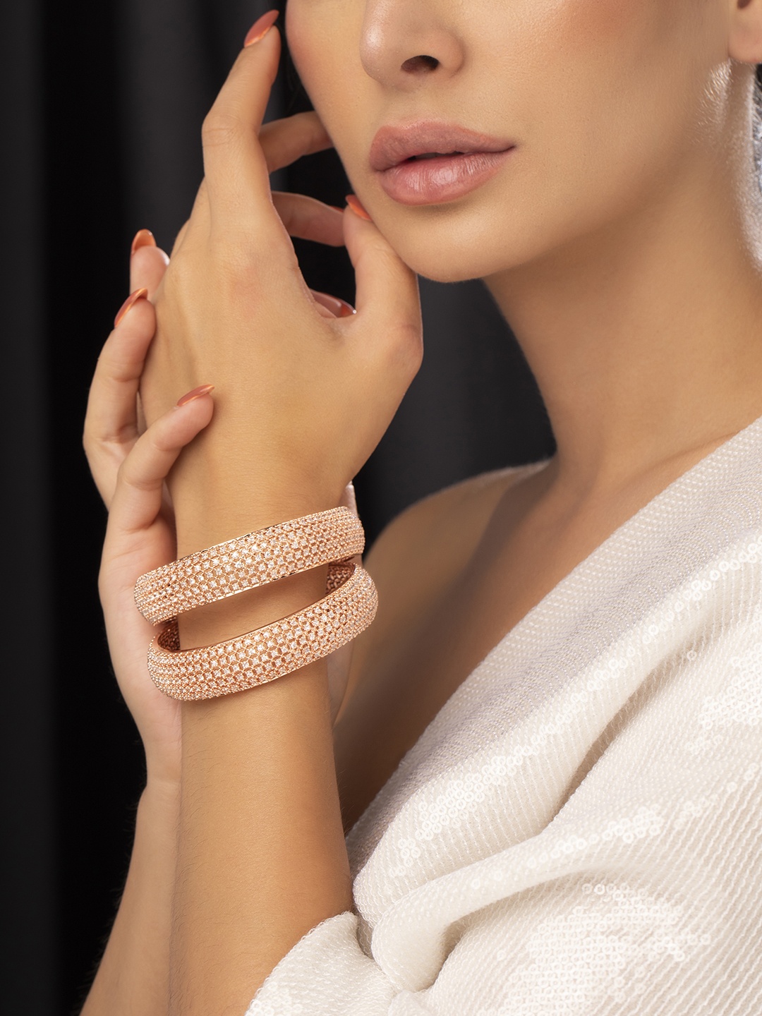 

Rubans Set Of 2 Rose Gold-Plated AD-Studded Bangles