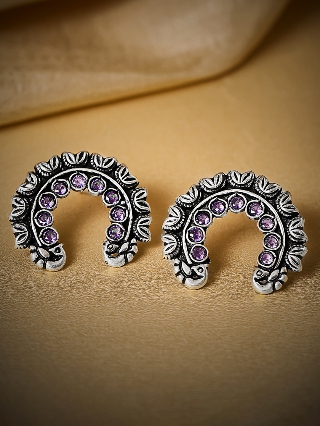 

Rubans Silver-Toned Crescent Shaped Studs Earrings