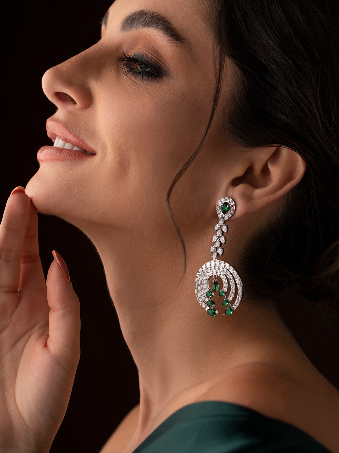 

Rubans Silver-Toned Leaf Shaped Drop Earrings