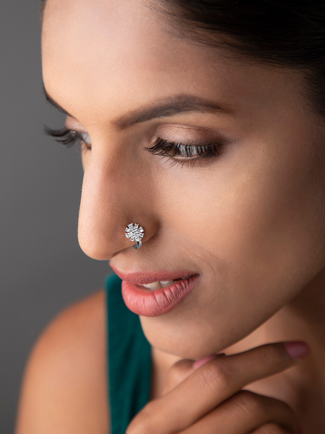 

Rubans Set of 2 Rose Gold & Gold-Plated Pink & White Stone Studded Nosepin