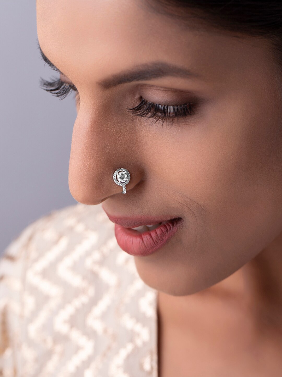 

Rubans Set Of 2 Silver & Rose Gold-Plated AD-Studded Nosepin
