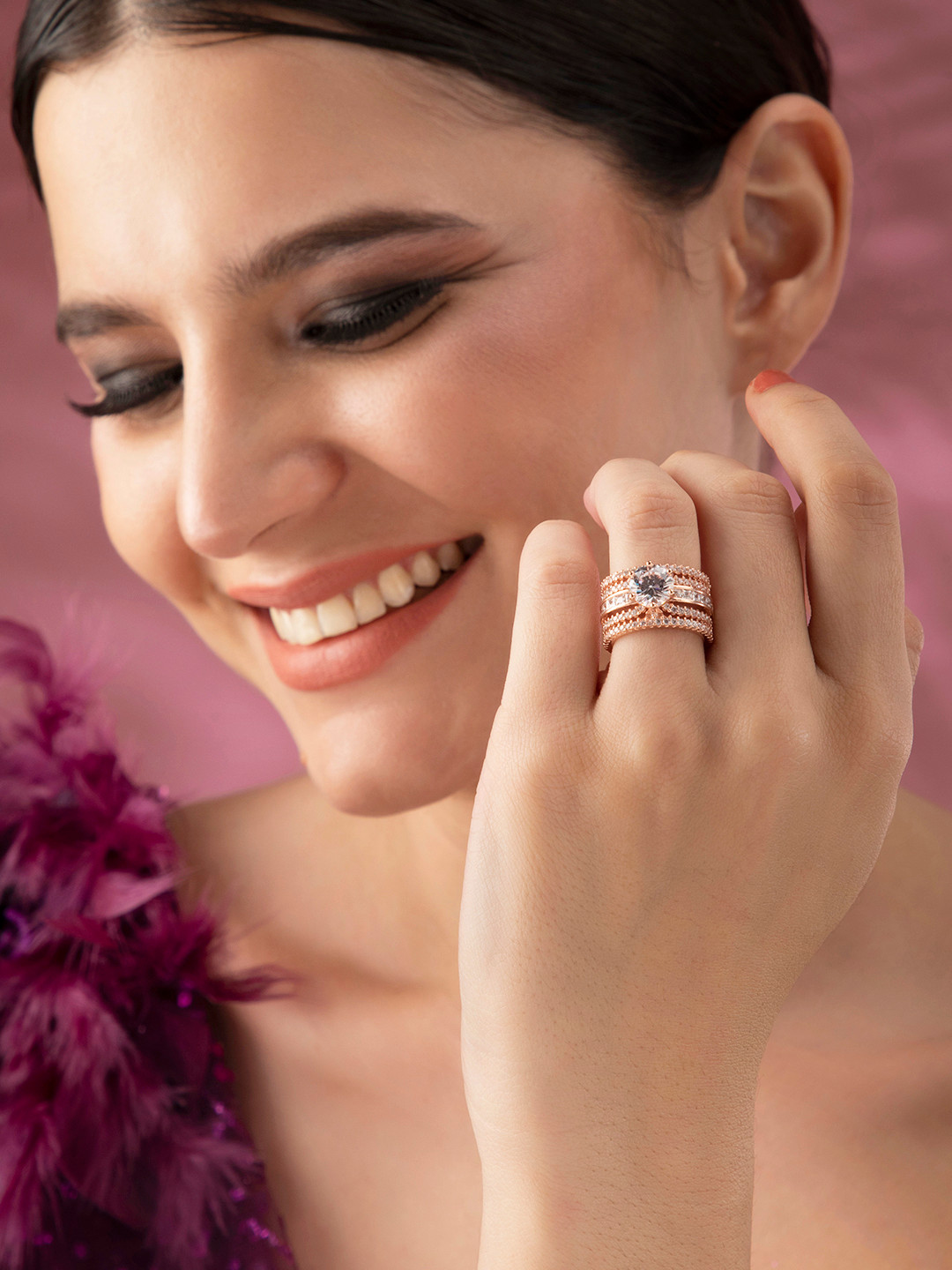 

Rubans Rose Gold-Plated White AD Studded Handcrafted Finger Ring