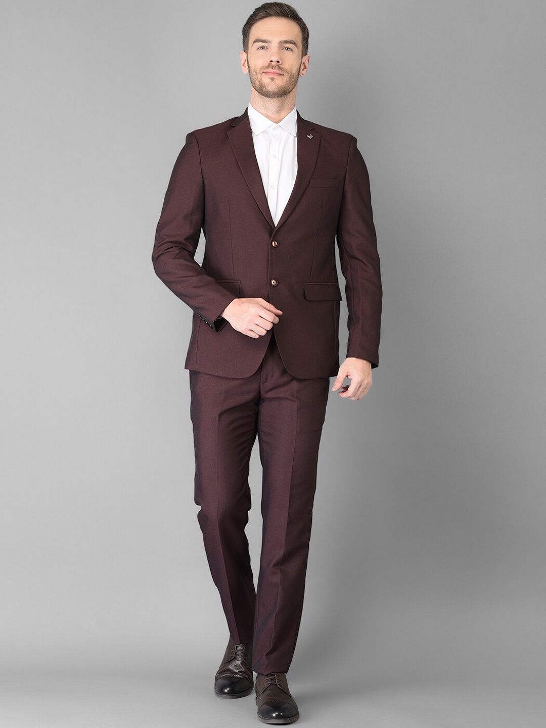 

Canary London Men Wine-Burgundy Slim-Fit Single-Breasted Two-Piece Formal Suit